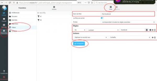 Exemple de filtre dans le webmail